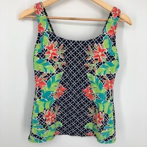 Lands End Women Tankini Swim Top Size 6 D‎ Vibrant Floral Blue Orange Underwire